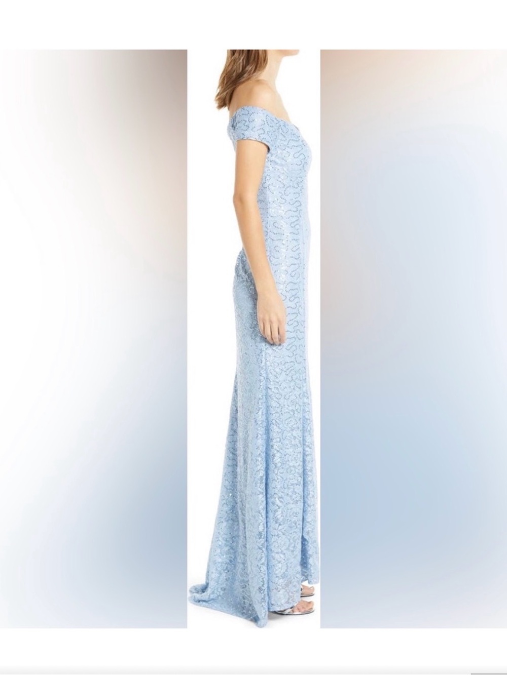 Vince Camuto Light Blue Off-Shoulder Lace Gown NWOT - Picture 3 of 7